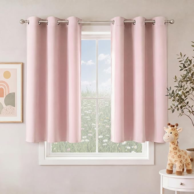 NICETOWN Blush Pink Room Darkening Curtains 45 Inches Long 2 Panels for Girls Room, Bedroom, Nursery Thermal Insulated Blackout Drapes Solid Grommet Noise Reducing Window Curtains, W40