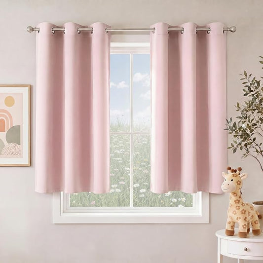 NICETOWN Blush Pink Room Darkening Curtains 45 Inches Long 2 Panels for Girls Room, Bedroom, Nursery Thermal Insulated Blackout Drapes Solid Grommet Noise Reducing Window Curtains, W40