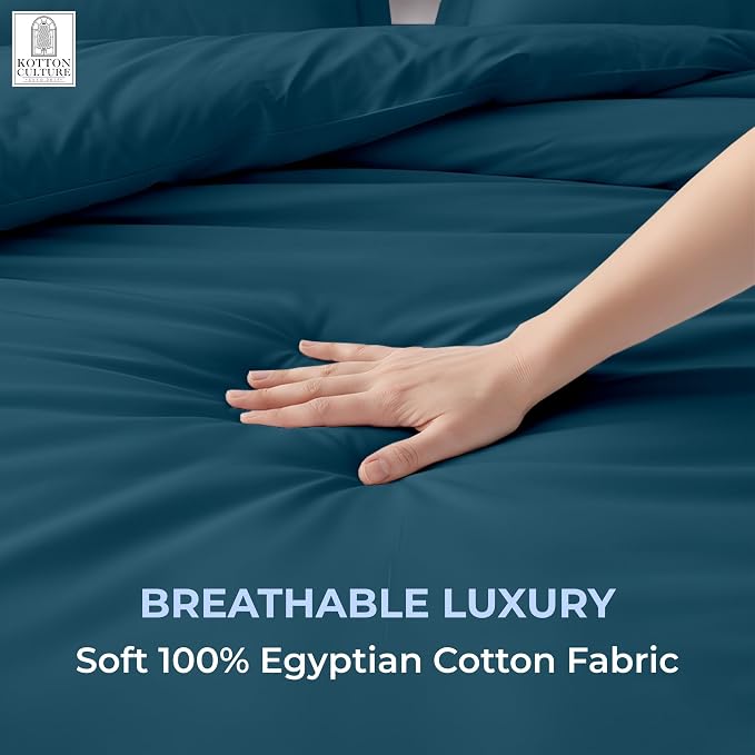 3 Pc Duvet Cover King Size Set-100% Egyptian Cotton 600 Thread Count Ultra Soft Premium Durable Comforter Cover Zipper Closure & Corner Ties - (Green Teal, 104" X 94")