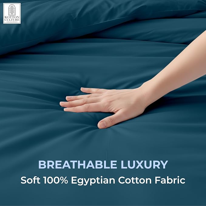 1 Pc Duvet Cover Queen Size/Full Size-100% Egyptian Cotton Ultra Soft Premium Durable Comforter Cover Zipper Closure & Corner Ties- (Teal, 90" X 90")