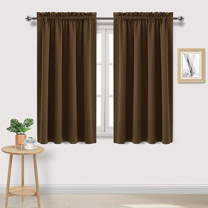DWCN Blackout Curtains for Bedroom Living Room 52 x 45 Inch Long Brown | 2 Panels Set, Room Darkening, Thermal Insulated, Light Blocking, Rod Pocket Drapes, Noise Reducing Window Treatment