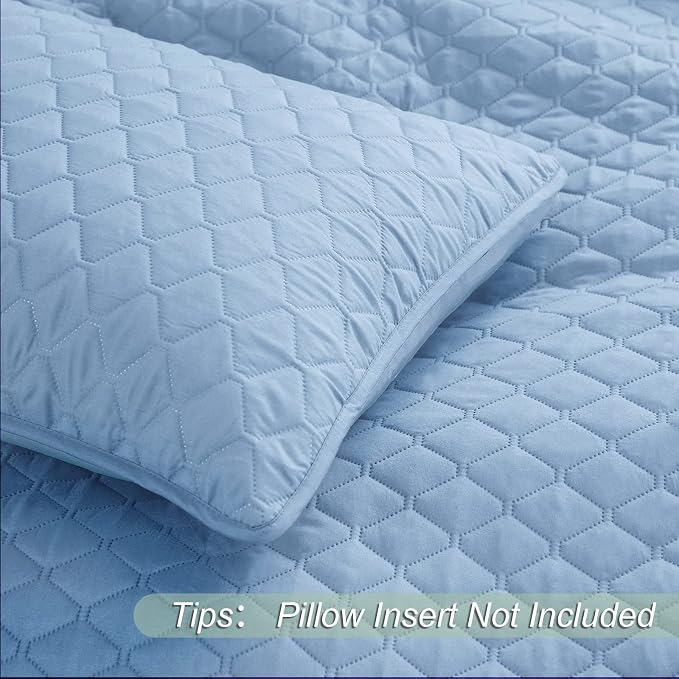 Exclusivo Mezcla Reversible California King Quilt Set, Sky Blue | Lightweight Bedspreads with 2 Pillow Shams, Soft Microfiber, All Season Bed Coverlets for Bedroom Guest Room, 112x104 Inch