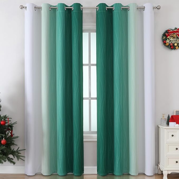 Green and Greyish White Blackout Curtains 52Wx96L 2 Panels | Ombre Curtains for Living Room 96 Inches Long,Thermal Insulated,Room Darkening,Energy Saving,Grommet Window Bedroom Drapes