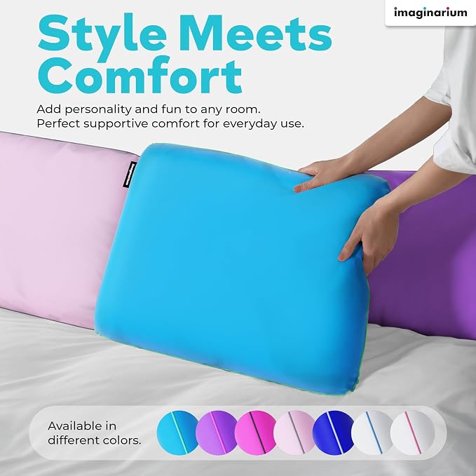 Imaginarium Memory Foam Pillow for Bed - 16" x 24" Standard – Fun Decorative Colorful Pillow for Sleeping - Back, Stomach & Side Sleepers – Includes Cooling Cover (Party Pink)