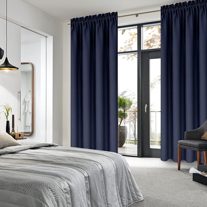 DWCN Blackout Curtains for Bedroom Living Room 38 x 72 Inch Long Navy | 2 Panels Set, Room Darkening, Thermal Insulated, Light Blocking, Rod Pocket Drapes, Noise Reducing Window Treatments