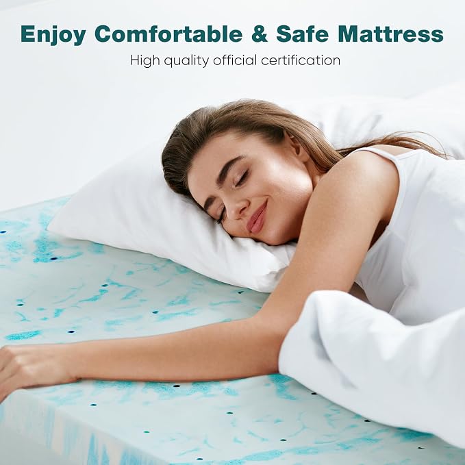 Sweetcrispy Memory Foam Mattress Topper Twin, 4 Inch Thick Cooling Pad | Gel Infused Cooling Pad, Ventilated Breathable Design, Sleeper Sofa, RV, Camper, Blue