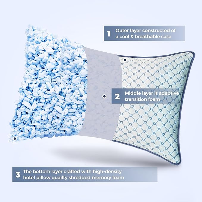 Adjustable Bed Pillow King Size for Sleeping, Soft and Supportive Bed Pillow with Memory Foam Filling for Side and Back Sleepers, Neck Supportive