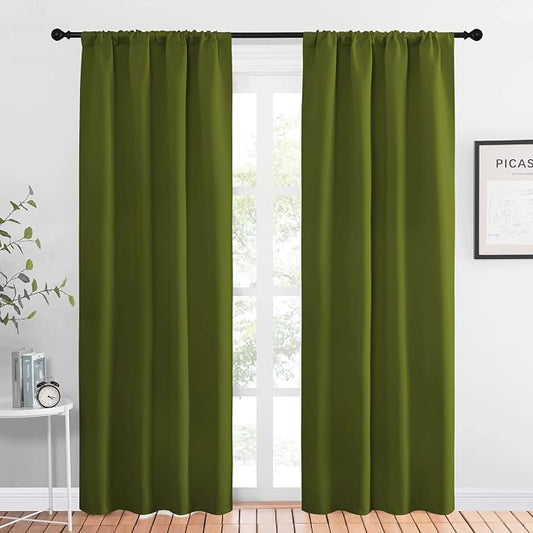 NICETOWN Blackout Curtains for Living Curtains, Olive, 1 Pair, 34-inch W x 84-inch L, Home Decorations Thermal Insulated Solid Pole Top Blackout Drapes for Living Room