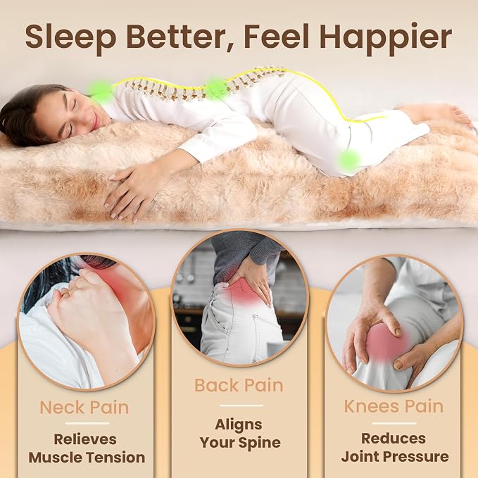 ZonLi Fluffy Body Pillow for Adults, Fuzzy Faux Fur Long Pillow with Shredded Memory Foam, Adjustable Support for Side Sleepers, Gifts, 20 x 54 Inch, Light Tan