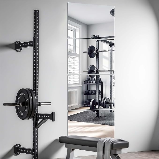 Wall Mirror Full Length, Glass, 16x12'' - 4PCS | Mirror Tiles, Full Body Mirrors for Home Gym, Over The Door, Entryway, Living Room, Bedroom