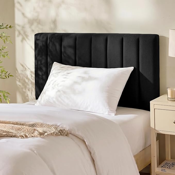 Nestl Upholstered Twin Headboard - Easy Assemble Channel Stitched Headboard Twin Size - Wall Mounted Headboards with 3D Soundproof Wall Panels Peel & Stick Floating Headboards, Black