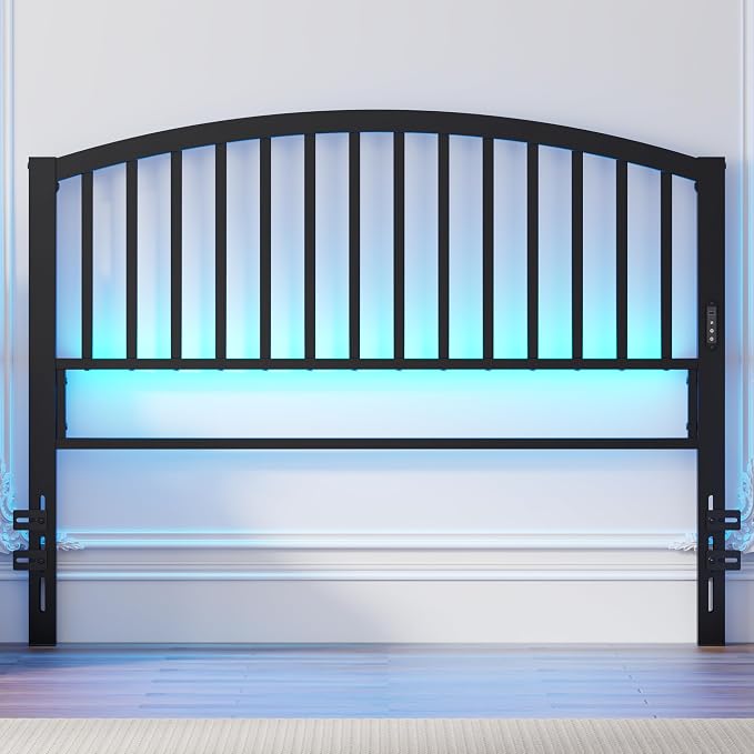 Weehom Metal Queen Headboard Only with LED Lights and USB, Black | Freestanding queen size headboard; adjustable height; USB charging station; modern bedroom design