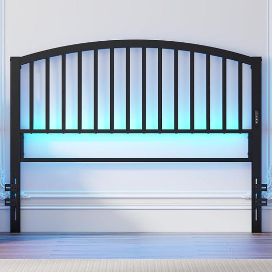 Weehom Metal Queen Headboard Only with LED Lights and USB, Black | Freestanding queen size headboard; adjustable height; USB charging station; modern bedroom design