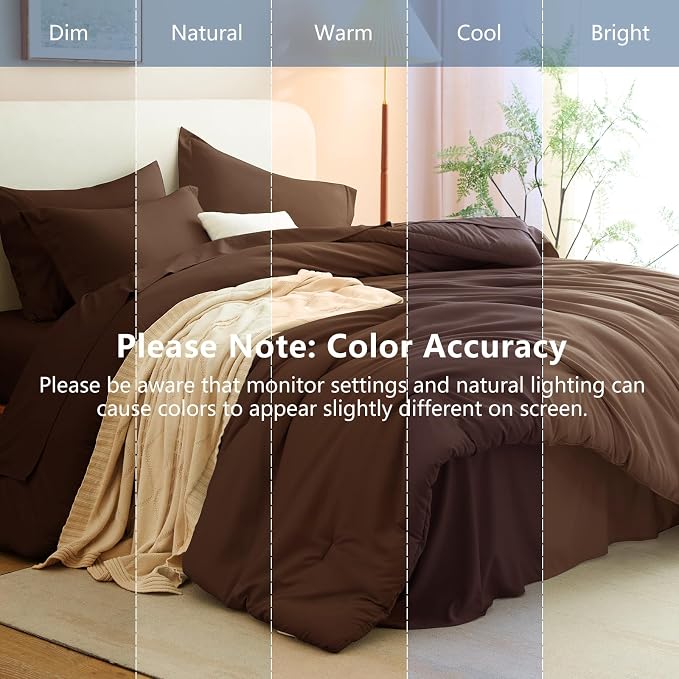 Twin XL Comforter Brown, 5 Pieces Bed in a Bag | College Dorm Essentials, OEKO-TEX Certified, 240GSM Down Alternative Comforter, Flat & Fitted Sheets, Pillowcase & Sham