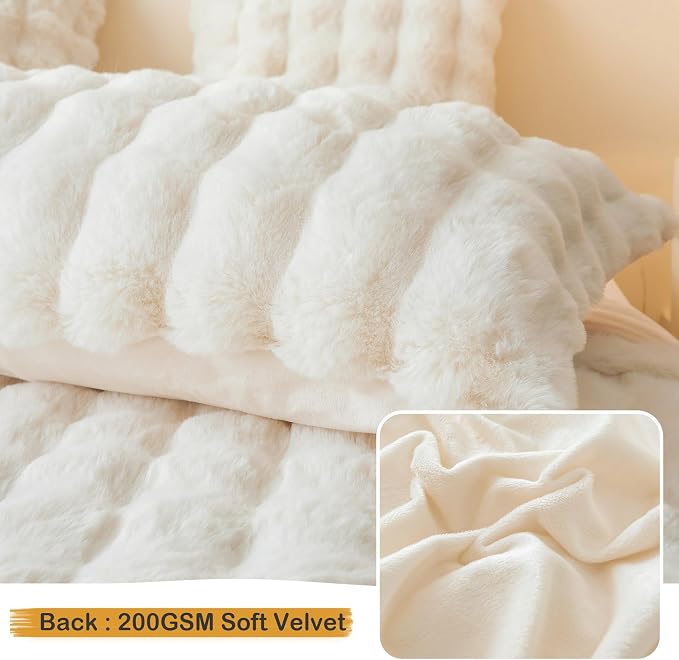 LIFEREVO Fluffy Faux Rabbit Fur Body Pillow Cover 20"x54", Beige | Luxury Bubble Shaggy Ivory Bed Pillowcase with Zipper Closure, Decorative Furry Long Pillow Case for Adults Kids Girls Teens