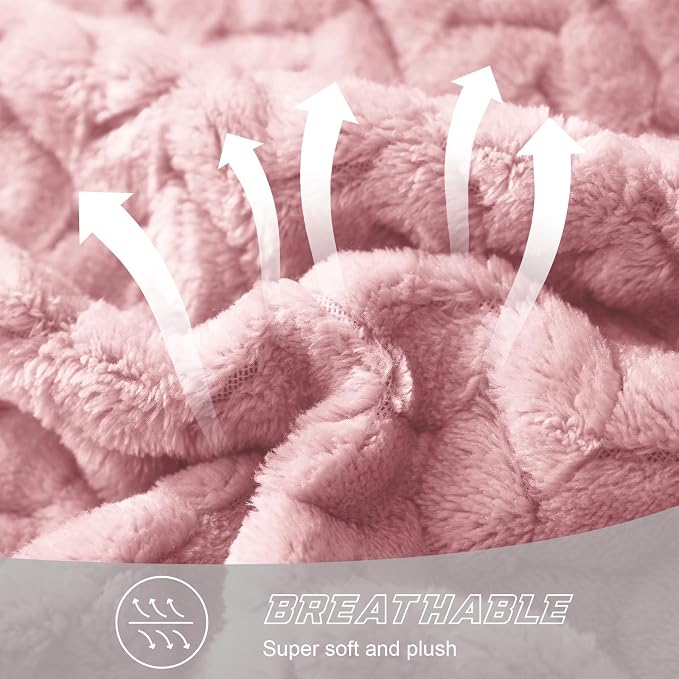 Exclusivo Mezcla Soft Fleece Bed Blanket King Size, 90”x104”, Pink | Cozy Fluffy Lightweight Blankets for Summer, Decorative Plush Flannel Throws for Living Room, Bedroom with Leaves Pattern
