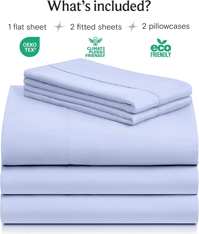 Split King Sheets for Adjustable Bed, Soft Deep Pocket Bed Sheets Set, 5PC | LuxClub Silky Fitted Sheet & Pillowcase Sets, Breathable Hotel Luxury Bedding for Mattress Wrinkle Free, Sky Blue
