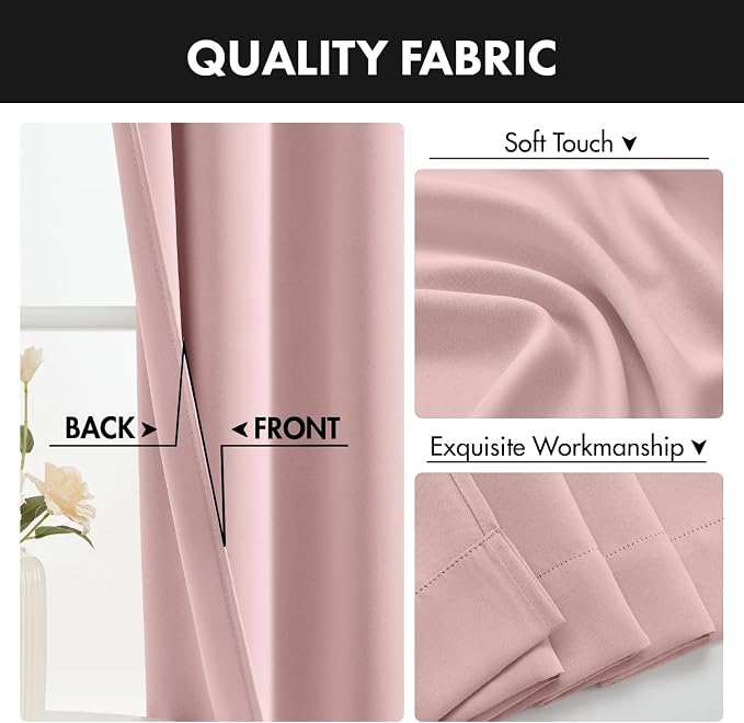 MIULEE 4 Panels Set Light Pink Blackout Curtains 63 Inch Length Bedroom | Thermal Curtains for Summer Heat, Light Blocking Privacy Window Drapes, Top&Bottom Rod Pocket