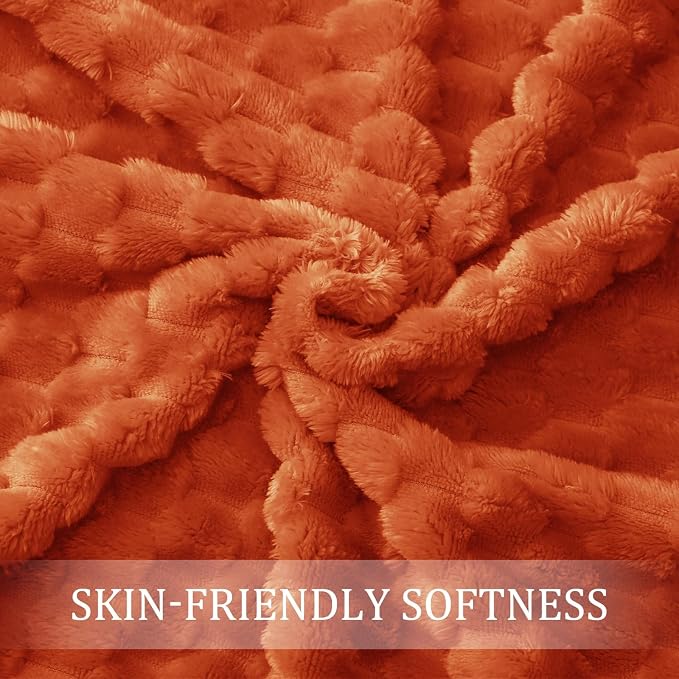 Exclusivo Mezcla 3D Fleece Twin Size Blanket for Bed, Burnt Orange | Extra Soft Fuzzy Plush Lightweight Bed Blankets, Cozy Fluffy Decorative Blankets for All Seasons, 60x80 Inches