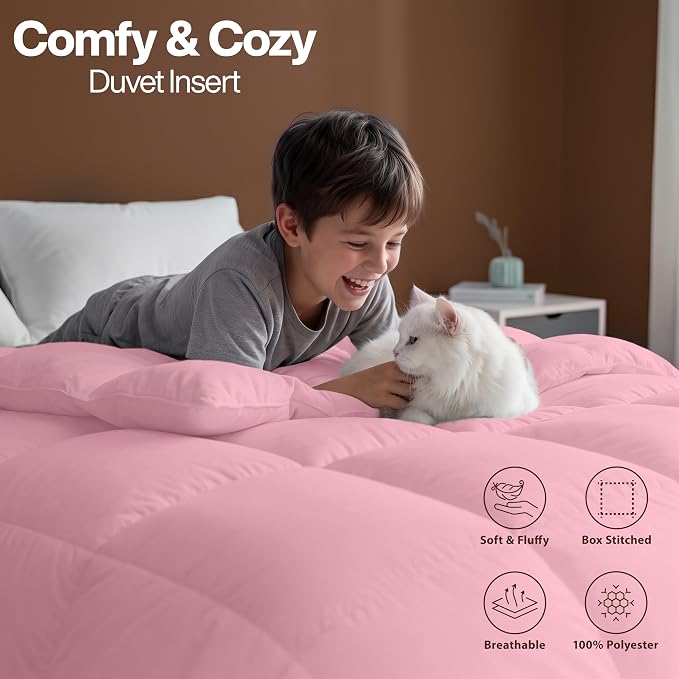 Utopia Bedding Queen Comforter, Duvet Insert, Pink, 88 x 88 Inches | Soft and Fluffy Down Alternative Bed Comforter, All Season, Breathable, Corner Tabs, Box Stitched, Durable, Machine Washable