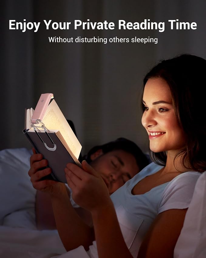 DEWENWILS Book Reading Light with Clip, USB Rechargeable Booklight Pink | Warm White, Brightness Adjustable, Flexible Lighting Angle, Portable Bookmark Lamps for Bookworms, Kids