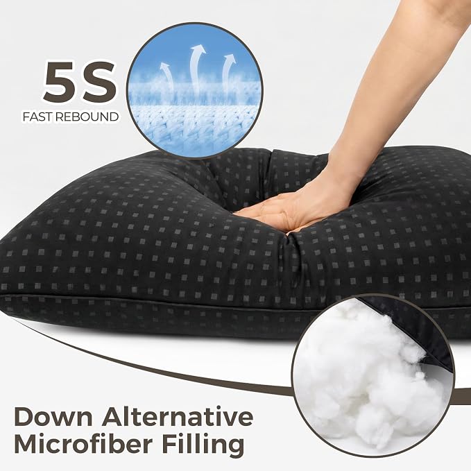 HIMOON Bed Pillows for Sleeping Set of 4,Standard Size Cooling Pillows 4 Pack,Top-end Microfiber Cover for Side Stomach Back Sleepers,Black
