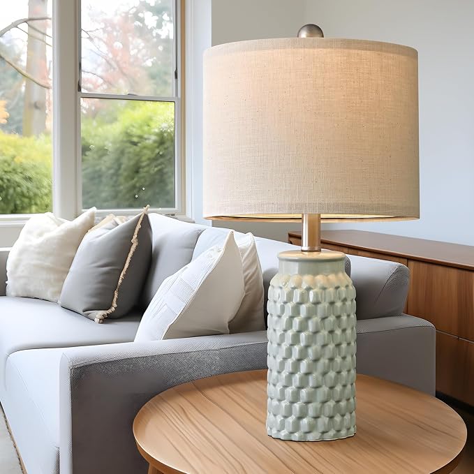 USumkky 20.5 inches Modern Ceramic Green Bedside Lamp Set of 2 for Bedroom Decor Farmhouse Table Lamp for Living Room Office Dorm