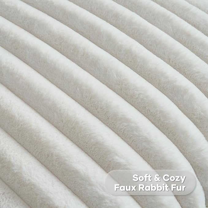 FUTEI Pack of 2 Faux Fur Throw Pillow Covers 20x20 Inch, Cream White | Fluffy Faux Rabbit Fur Front/Premium Velvet Back,Hidden Zipper,Machine Washable,Non-Shedding,Colorfast,Insert Not Included.