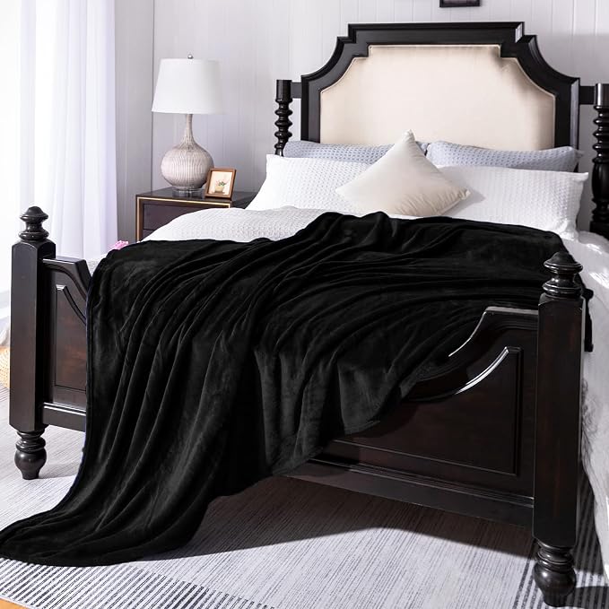 Black Fleece Plush Throw Blanket 60"x80"for Couch Sofa Fuzzy Cozy Flannel | Super Soft Lightweight Microfiber Blanket for Bed Chair bedroom Home Decor All Season,Birthday Gifts for Women Mom Adult