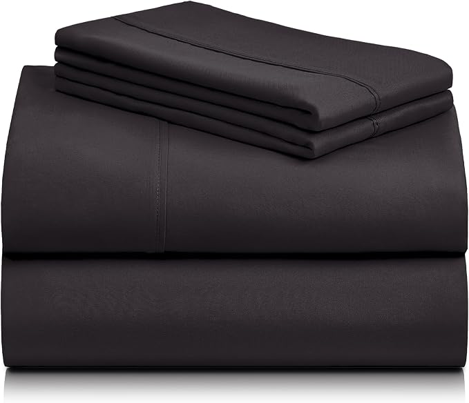 LuxClub King Size Sheets Set, Deep Pocket King Sheets Bed Sheets 4PC, Cooling Sheets King Size Breathable, Soft Hotel Luxury Bedding Wrinkle Free, Silky Fitted Sheet & Pillowcase Sets, Black | LuxClub Silky Fitted Sheet & Pillowcase Sets, Breathable Ho...