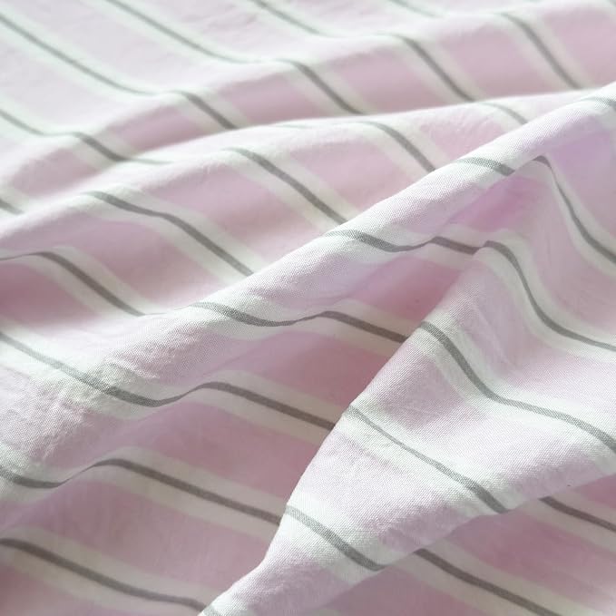 mixinni Pink White Striped Duvet Cover Twin Size, 3-Piece Washed Microfiber Vintage Striped Bedding Set, Soft Aesthetic Stripe Pattern Duvet Cover with Zipper Closure & Corner Ties for Women Girls