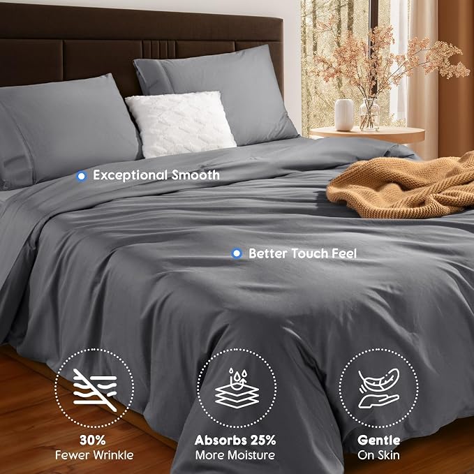 SONORO KATE 1000 Series 100% Egyptian Cotton King Duvet Cover Set,3PC | Long Staple Cotton,Sateen Weave,Soft,Breathable,Luxury Hotel Bedding,All-Season,Hidden Zipper Closure,Dark Grey