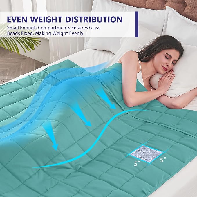 yescool Weighted Blanket for Adults (10 lbs, 48" x 72", Teal) Cooling Heavy Blanket for Sleeping Perfect for 90-110 lbs, Twin Size Breathable Blanket with Premium Glass Bead, Machine Washable