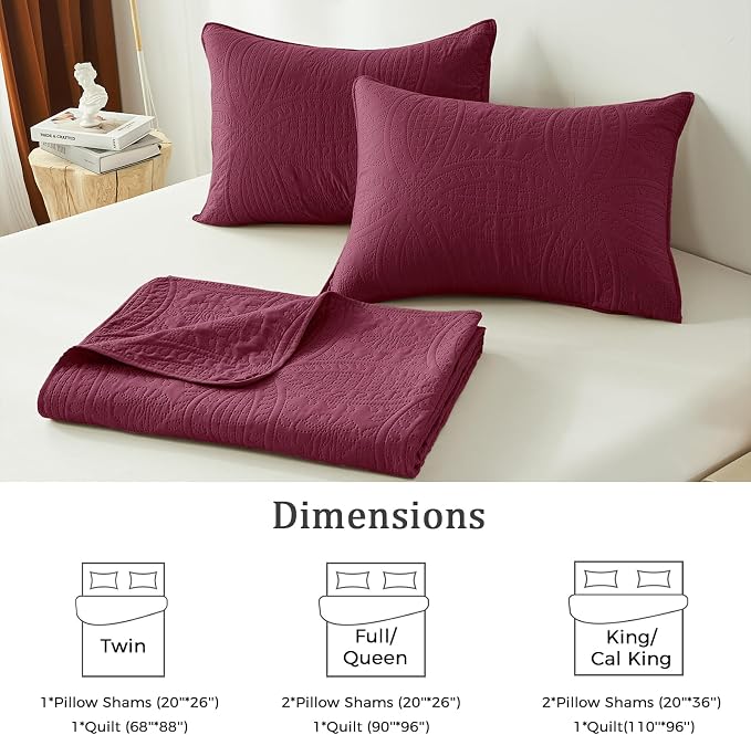 akkialla Burgundy King/Cal King Quilt Set, Ultrasonic Lightweight Bedspread Coverlet for Modern Minimalist Bedroom, Soft Microfiber Coin Pattern Bedding, 3-Piece (1 Quilt, 2 Pillow Shams) | Breathable fabric