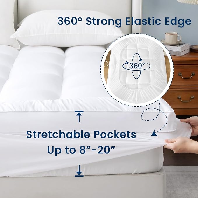 YUGYVOB California King Mattress Topper Thick, Cooling Plush Mattress Pad | Soft & Breathable Brushed Cover, Down Alternative Fill, Pillow Top Bed Topper with 8-21" Deep Pocket