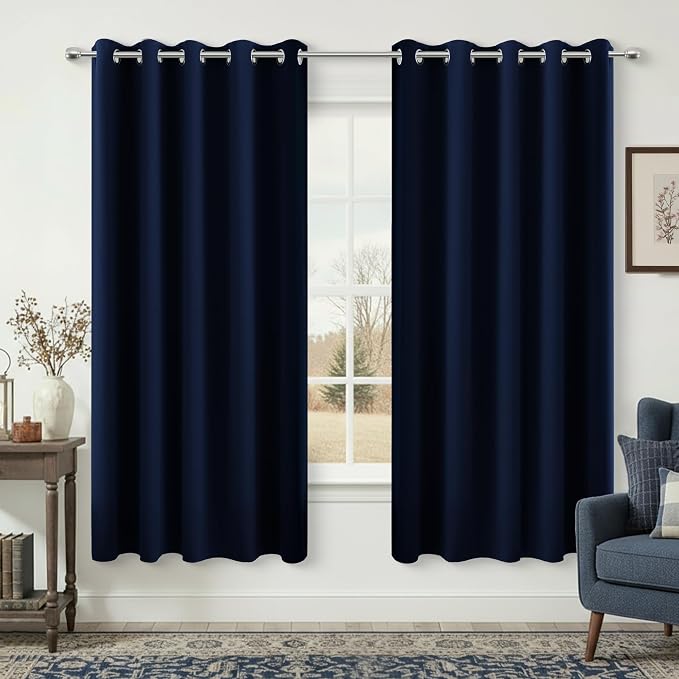 KOUFALL 72x63 Inches Long Navy Blue Blackout Curtains for Bedroom