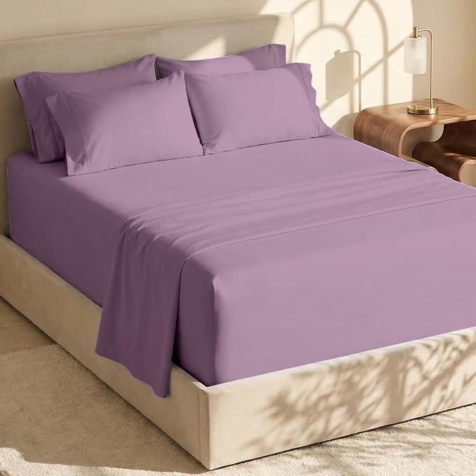 Hearth & Harbor Extra Deep Pocket Sheets - Fits Mattress 18-24 Inches Deep - Extra Deep Pocket Split King Size Sets - 7 Piece Split King Size - Lavender