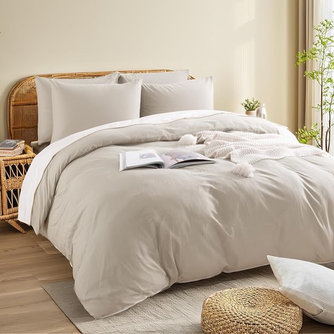 NEXHOME PRO King Duvet Cover Set – 100% Certified Organic Cotton with Washed Feel & Linen-Like Texture, Comfortable & Breathable, Home Bedding Set Light Linen (No Comforter)