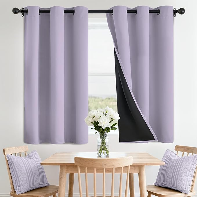 SimpleHome Lilac 100% Blackout Curtains Room Darkening Living Room 36 Inch | Curtains for Bedroom,Thermal Insulated Grommet Window Drapes,Curtains for Living Room with Black Back,42 x 36 Inch,2 Panels