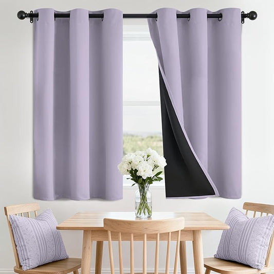 SimpleHome Lilac 100% Blackout Curtains Room Darkening Living Room 36 Inch | Curtains for Bedroom,Thermal Insulated Grommet Window Drapes,Curtains for Living Room with Black Back,42 x 36 Inch,2 Panels
