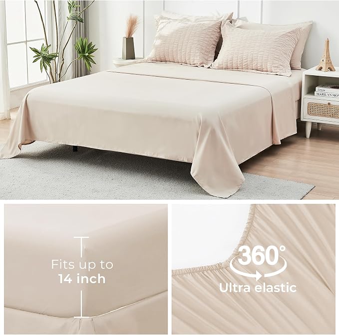 HYMOKEGE Beige Queen Comforter Set Seersucker 7 Pieces, All Season Luxury Bed in a Bag for Bedroom, Bedding Set with Comforters, Sheets, Pillowcases & Shams