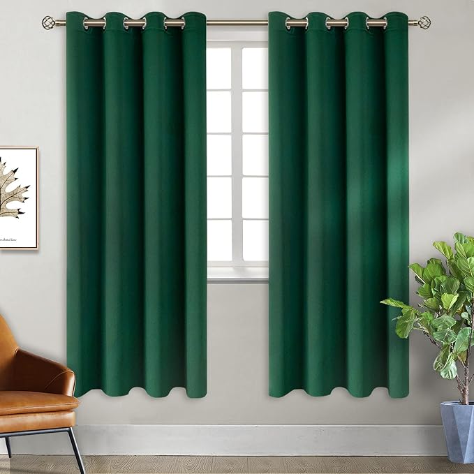 BGment Emerald Green Blackout Curtains for Bedroom 69 Inch Long - 2 Panels | Grommet Top, Black Out, Room Darkening, Sunblock, Thermal Insulated, Window Drapes for Kids Boys Room, 55x69 Inch