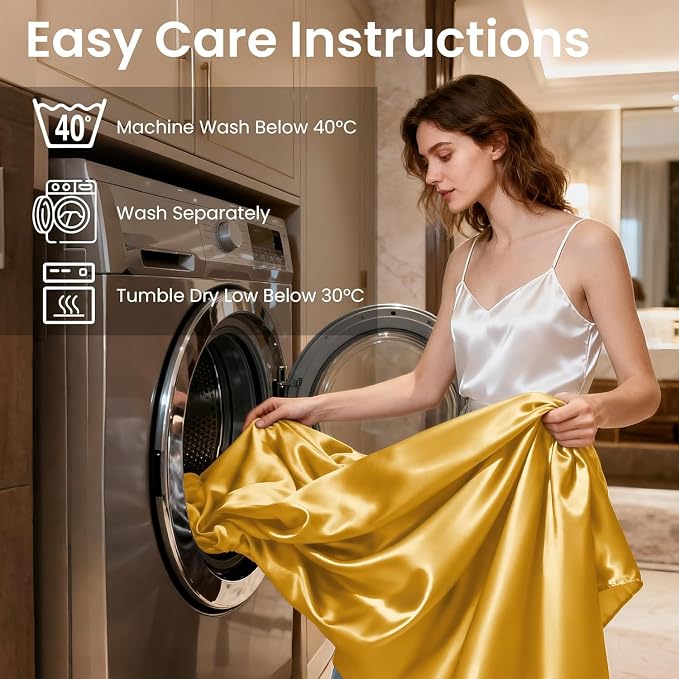 Love's cabin Twin XL Satin Sheet Sets - 3 Piece Gold Silky Bed Sheets with Deep Pockets, Luxury Silk Feel Satin Sheet Set Twin XL (1 Flat Sheet,1 Fitted Sheet,1 Pillow case)