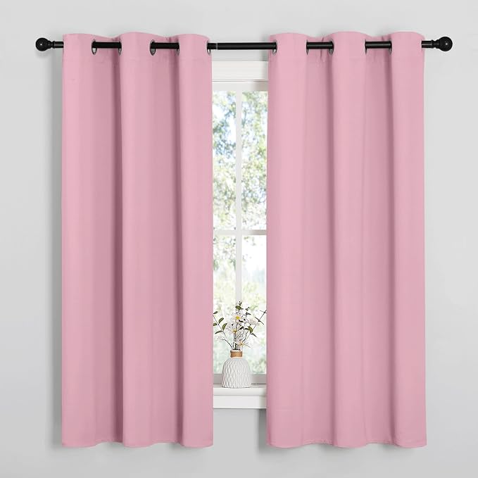 NICETOWN Room Darkening Curtains, Set of 2, 42 x 63-inch, Rouge Pink | Nursery Essential Thermal Insulated Solid Grommet Top Blackout Curtains/Drapes for Bedroom