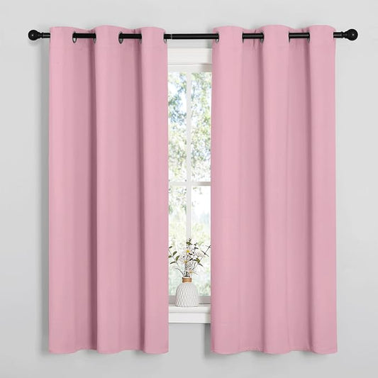 NICETOWN Room Darkening Curtains, Set of 2, 42 x 63-inch, Rouge Pink | Nursery Essential Thermal Insulated Solid Grommet Top Blackout Curtains/Drapes for Bedroom