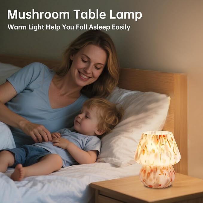 Mushroom Lamp Small Lamp Table Lamp for Bedroom, Desk Bedside Lamps for Living Room,Mushroom Decor Cute Mini Modern Mid Century Lamps for Night Stands,Aesthetic Home Deco (Flame Amber)