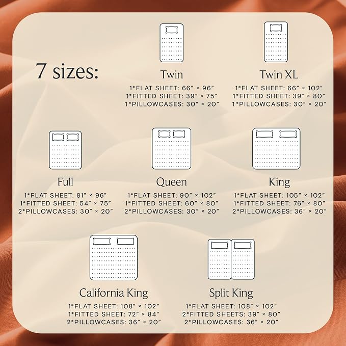 LuxClub King Size Sheets Set, Deep Pocket King Sheets Bed Sheets 4PC, Cooling Sheets King Sized Breathable, Soft Hotel Luxury Bedding Wrinkle Free, Silky Fitted Sheet & Pillowcase Sets, Autumn Orange | LuxClub Silky Fitted Sheet & Pillowcase Sets, Brea...