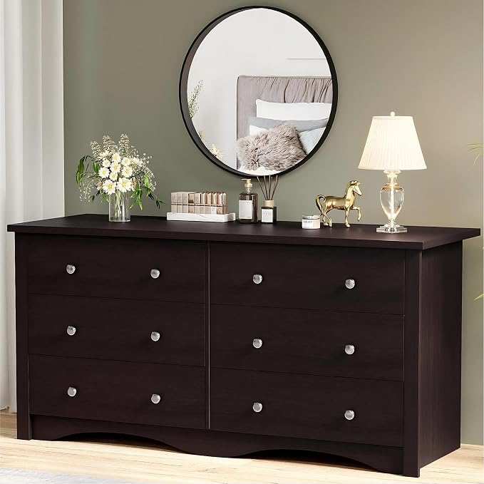 YESHOMY Dresser for Bedroom with 6 Drawer, 47.2" Organizer Drawers | Space Saving, Modern Design, Anti-Tip, TV Stand for Living Room, Hallway, Dark Brown