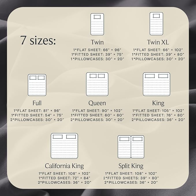 LuxClub 5 PC Split King Sheet Set, Deep Pockets Wrinkle Free Cooling Bed Sheets Hotel Bedding for Women, Men, Includes 2 Fitted Sheet, 1 Flat Sheet and 2 PillowcasesDark Grey | LuxClub Silky Fitted Sheet & Pillowcase Sets, Breathable Hotel Luxury Beddi...