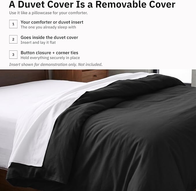 California Design Den Soft 100% Cotton Sateen King Size Duvet Cover, Black | Duvet Cover Only, Comforter Not Included, Backed by Good Housekeeping Seal, Button Closure & Corner Ties